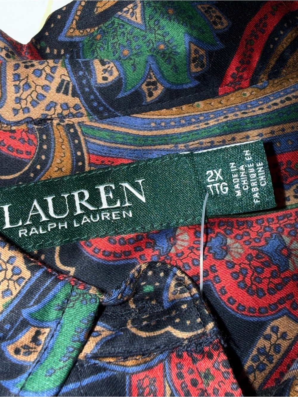 Lauren Ralph Lauren NWT Navy Paisley Cotton Button Down Shirt - 2X - Picture 2 of 11